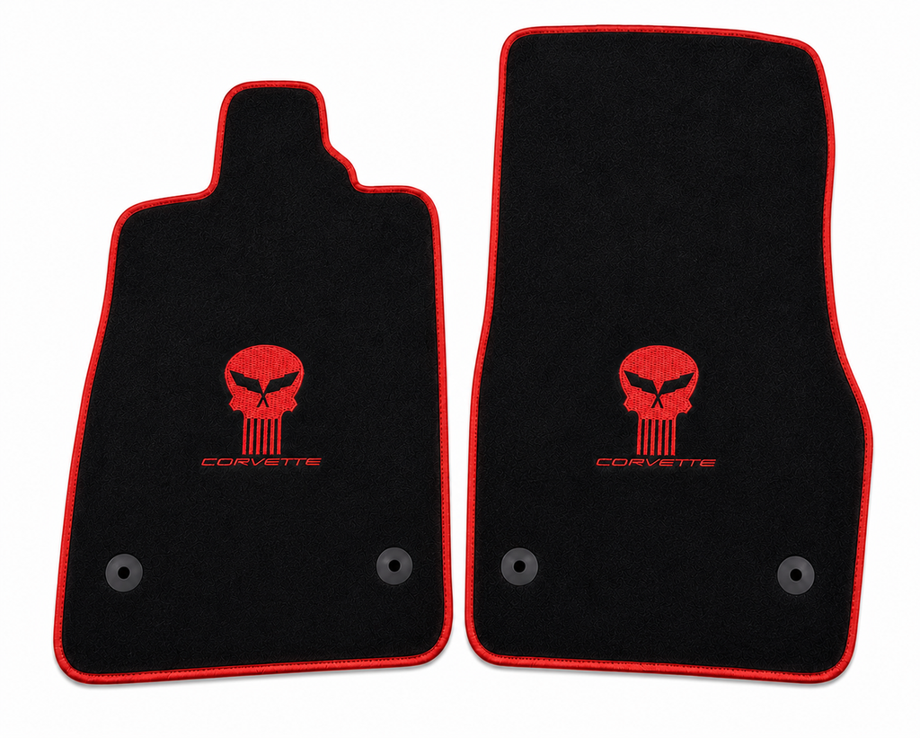 Corvette Jake Skull Premium Custom Fit Carpet Car Floor Mats – Full Set Interior Floor Mats for Cars
