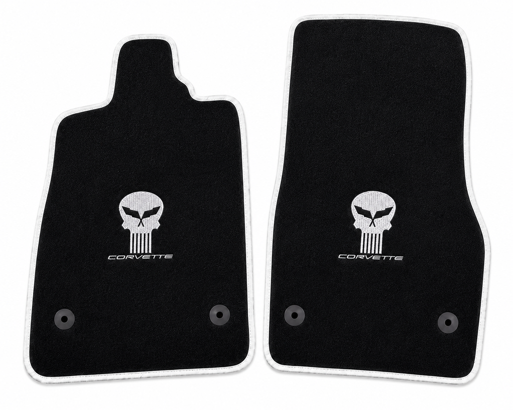 Corvette Jake Skull Premium Custom Fit Carpet Car Floor Mats – Full Set Interior Floor Mats for Cars