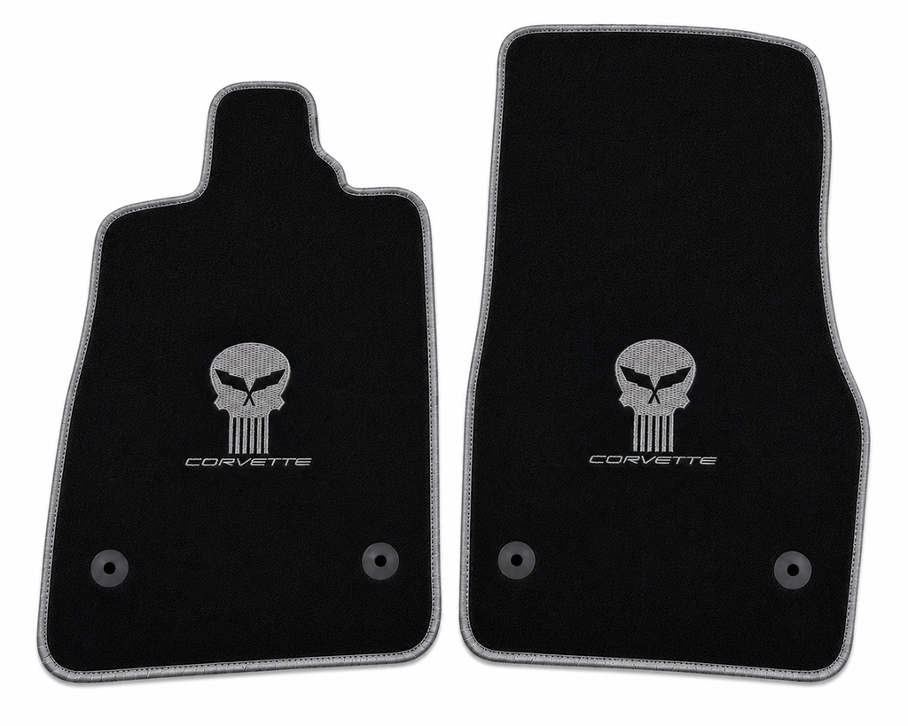 Corvette Jake Skull Premium Custom Fit Carpet Car Floor Mats – Full Set Interior Floor Mats for Cars