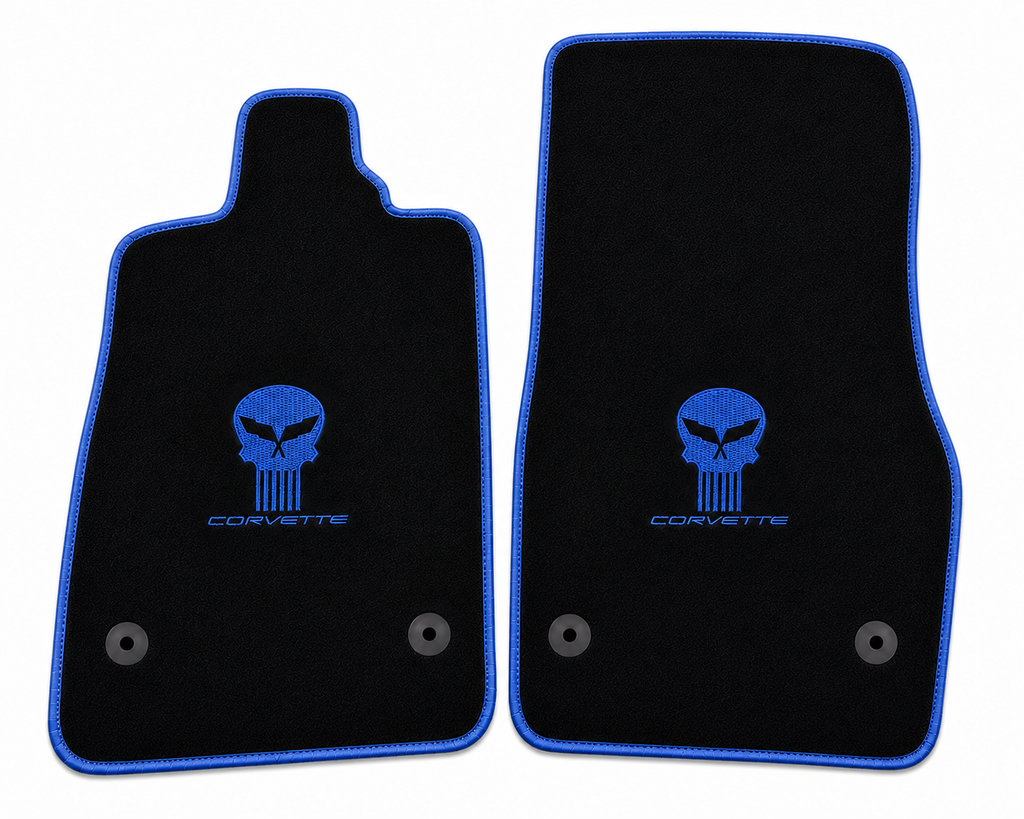 Corvette Jake Skull Premium Custom Fit Carpet Car Floor Mats – Full Set Interior Floor Mats for Cars
