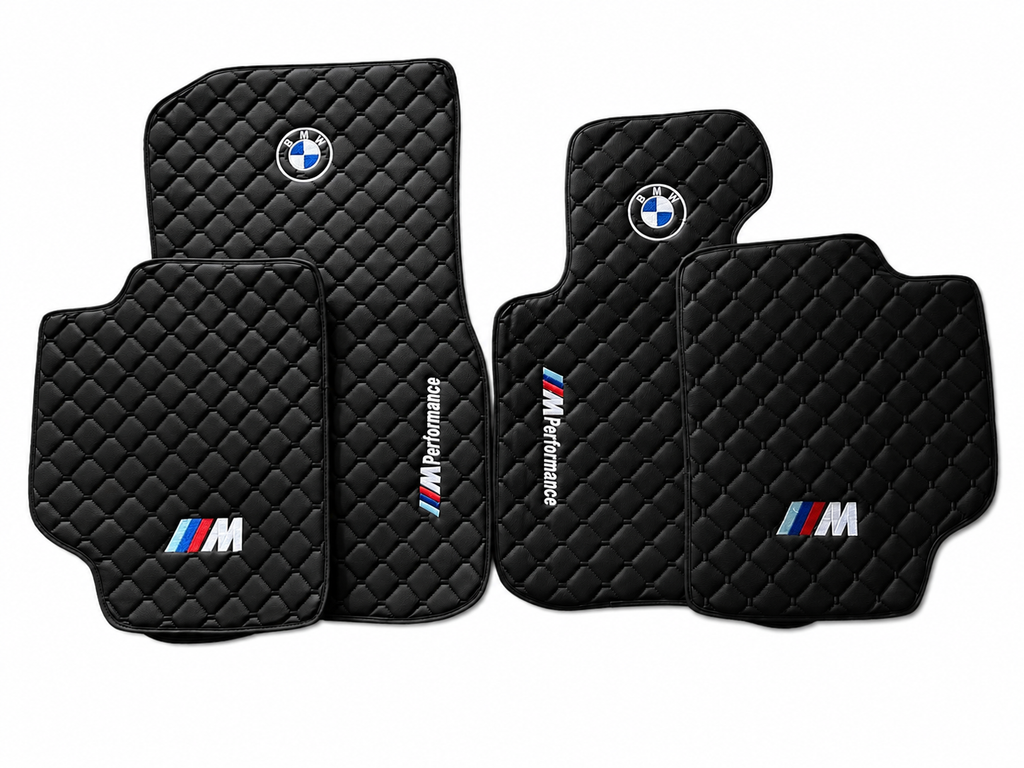 BMW M PERFORMANCE Premium Custom Fit Leather Car Floor Mats – Full Set Interior Leather Floor Mats for Cars