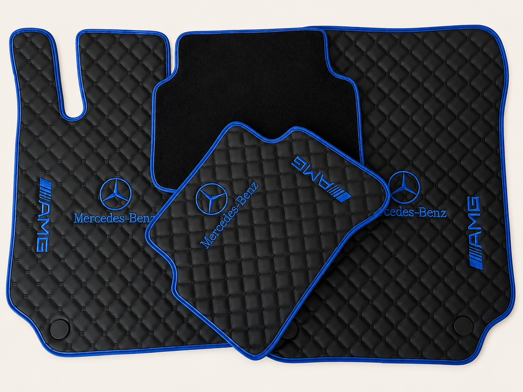 Mercedes Benz AMG Premium Custom Leather Car Floor Mats – Full Set Leather Floor Mats for Cars