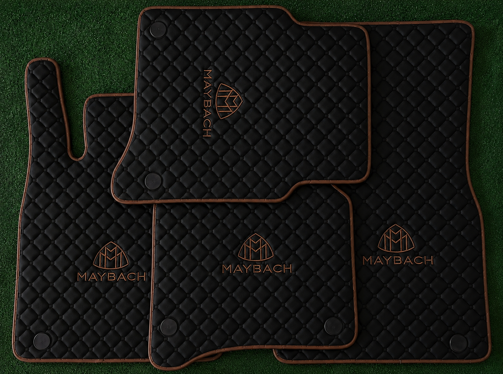 Maybach Premium Custom Fit Leather Car Floor Mats – Full Set Interior Leather Floor Mats for Cars