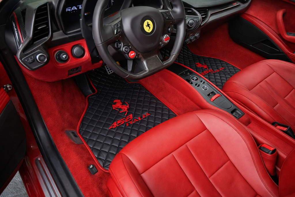 Ferrari Premium Leather Floor Mats  Diamond Quilted Design with Prancing Horse  Luxury Car Mat Set