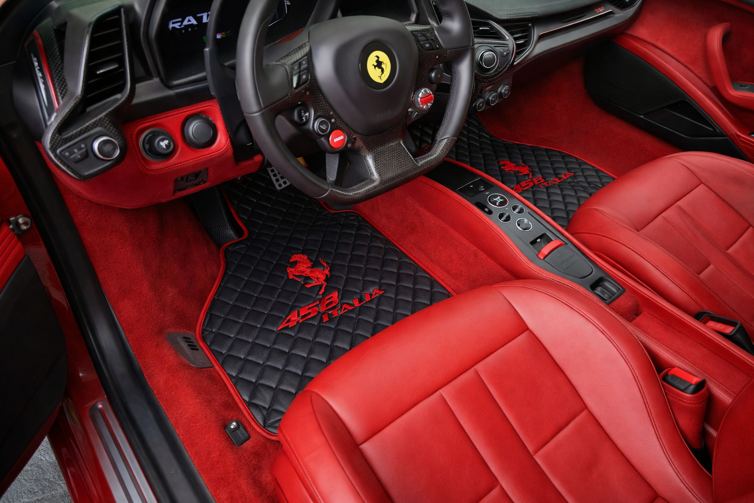 Ferrari Premium Leather Floor Mats  Diamond Quilted Design with Prancing Horse  Luxury Car Mat Set