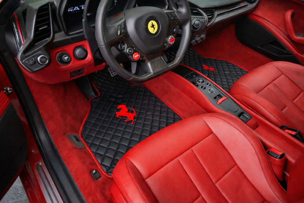 Ferrari Premium Leather Floor Mats  Diamond Quilted Design with Prancing Horse  Luxury Car Mat Set
