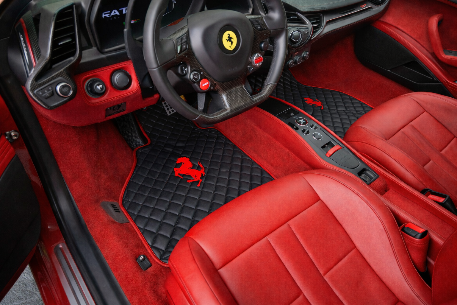 Ferrari Premium Leather Floor Mats  Diamond Quilted Design with Prancing Horse  Luxury Car Mat Set