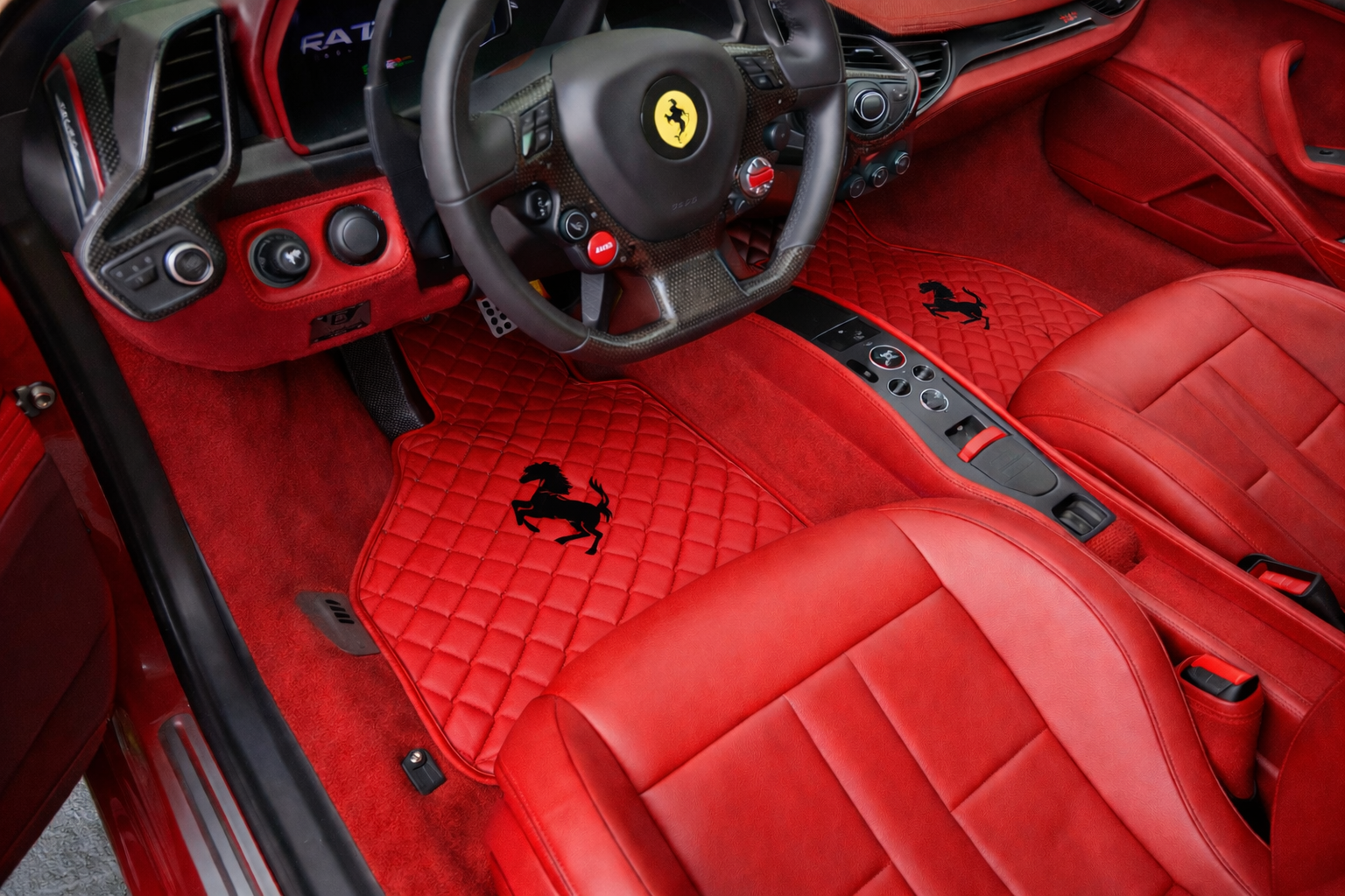 Ferrari Premium Leather Floor Mats  Diamond Quilted Design with Prancing Horse  Luxury Car Mat Set