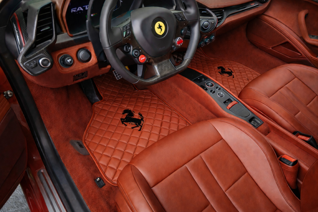 Ferrari Premium Leather Floor Mats  Diamond Quilted Design with Prancing Horse  Luxury Car Mat Set