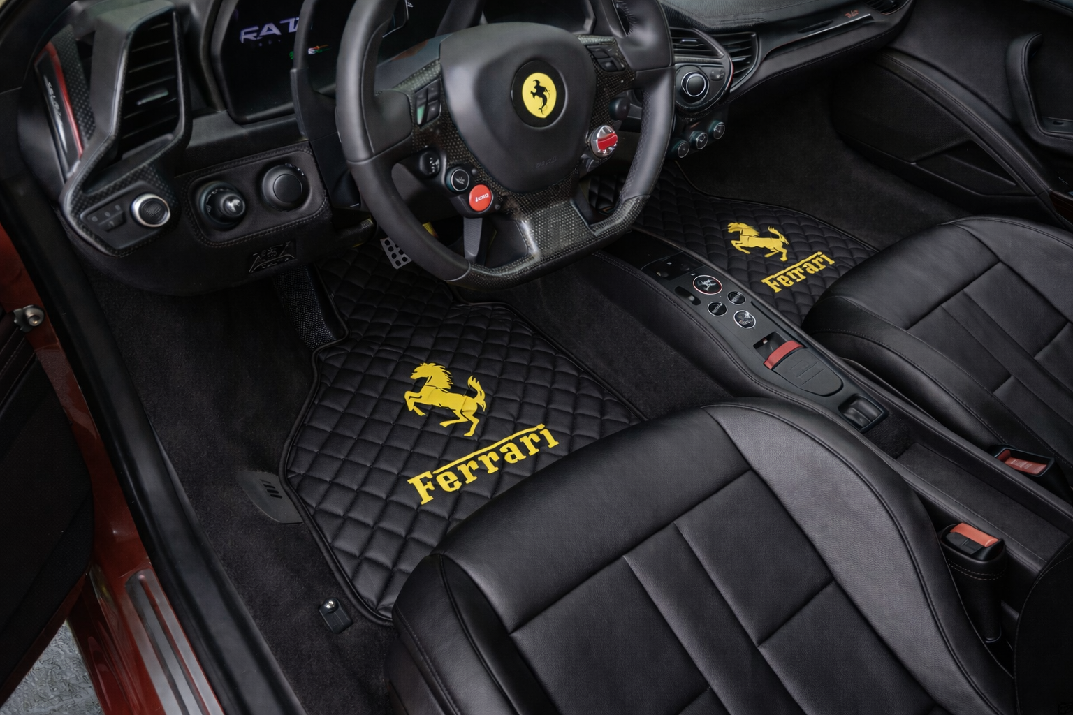 Ferrari Premium Leather Floor Mats  Diamond Quilted Design with Prancing Horse  Luxury Car Mat Set