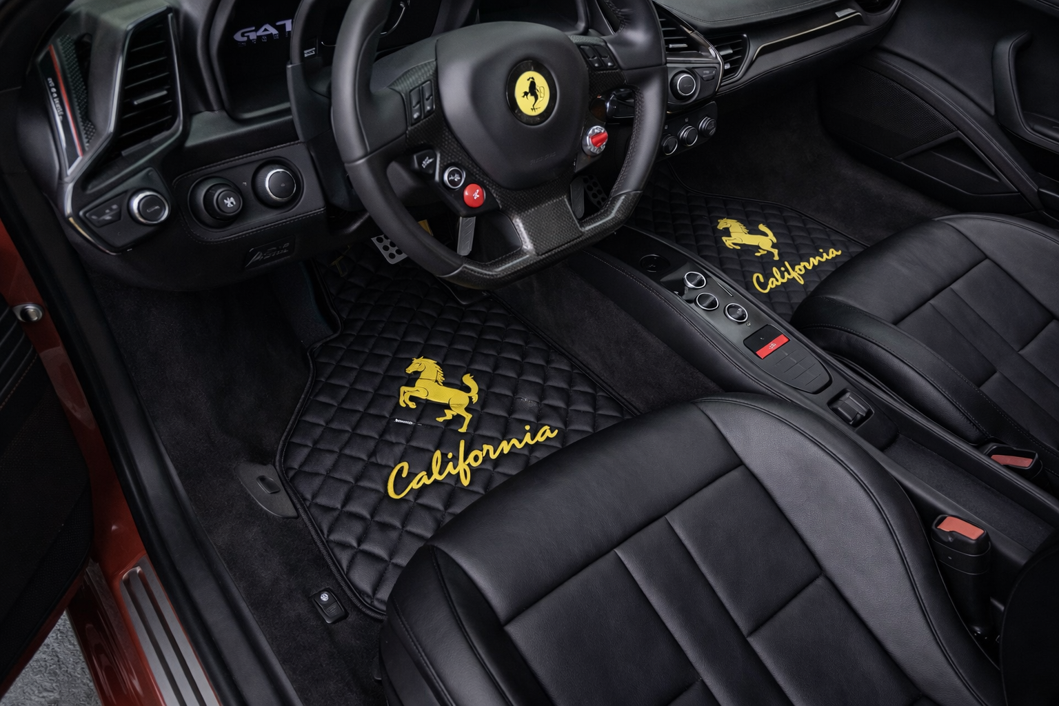 Ferrari Premium Leather Floor Mats  Diamond Quilted Design with Prancing Horse  Luxury Car Mat Set