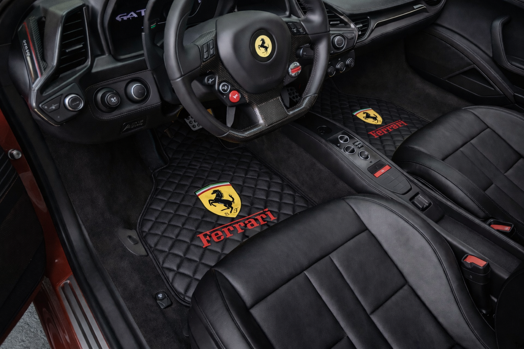 Ferrari Premium Leather Floor Mats  Diamond Quilted Design with Prancing Horse  Luxury Car Mat Set