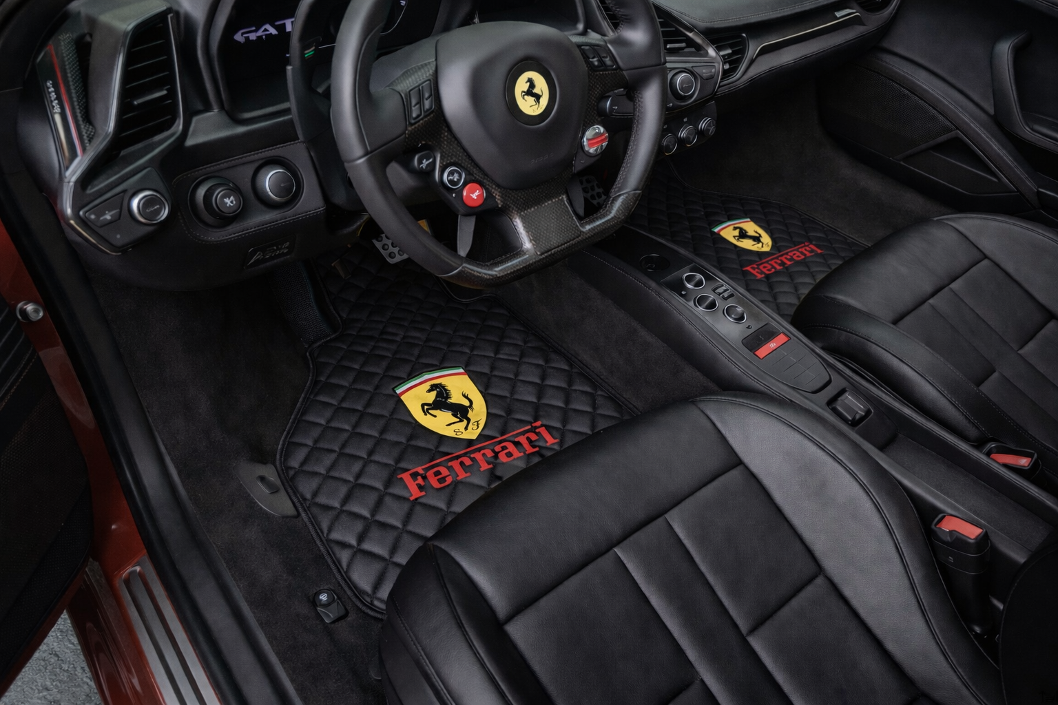 Ferrari Premium Leather Floor Mats  Diamond Quilted Design with Prancing Horse  Luxury Car Mat Set