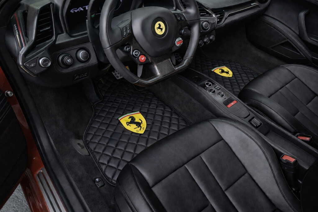 Ferrari Premium Leather Floor Mats  Diamond Quilted Design with Prancing Horse  Luxury Car Mat Set