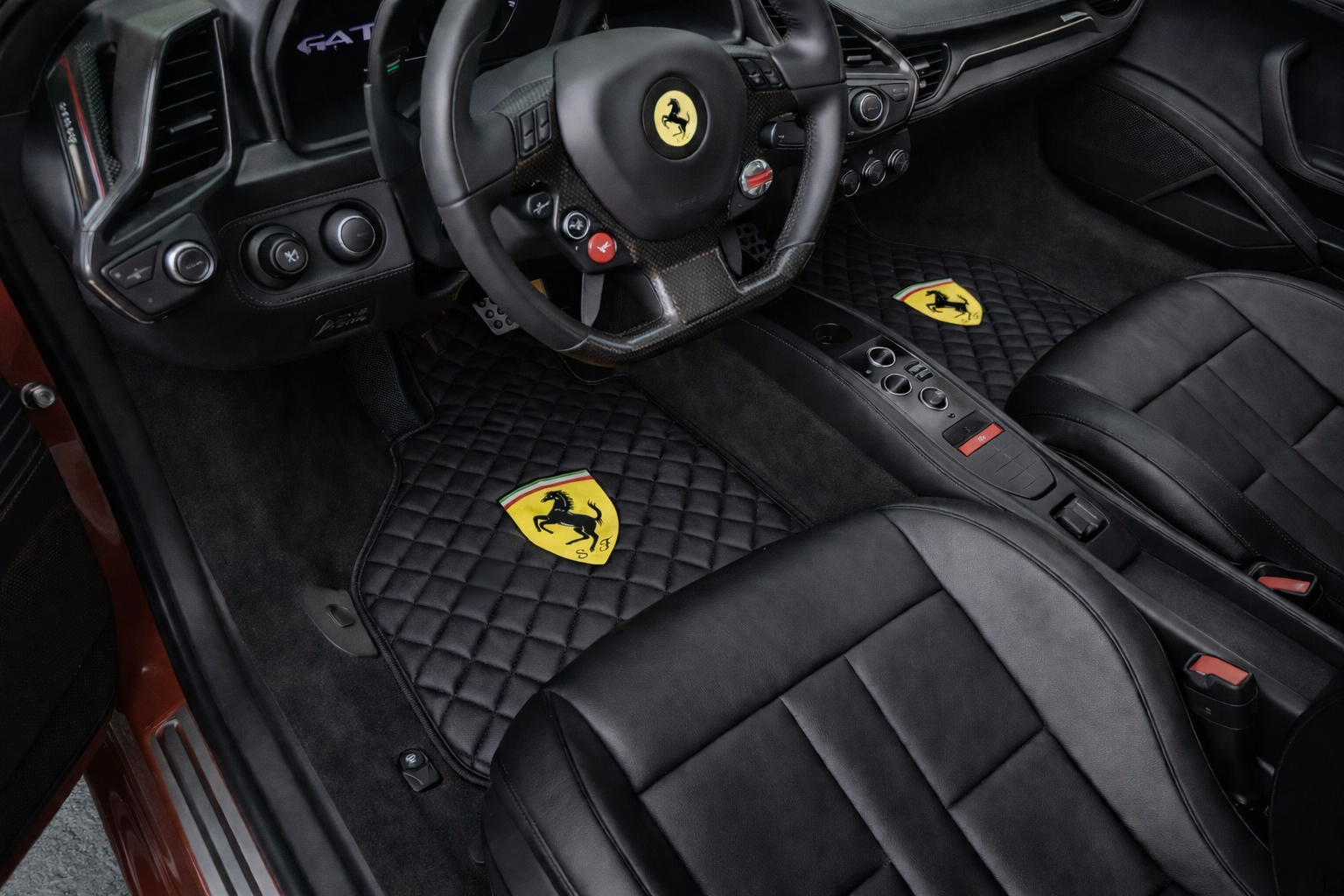 Ferrari Premium Leather Floor Mats  Diamond Quilted Design with Prancing Horse  Luxury Car Mat Set