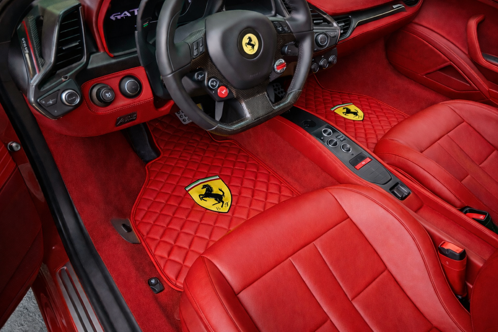Ferrari Premium Leather Floor Mats  Diamond Quilted Design with Prancing Horse  Luxury Car Mat Set