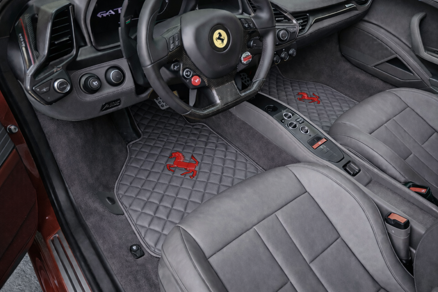 Ferrari Premium Leather Floor Mats  Diamond Quilted Design with Prancing Horse  Luxury Car Mat Set